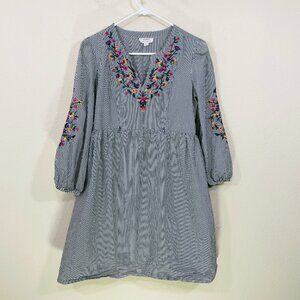 Seraphine Sz 4 Maternity & Nursing Dress Cotton Striped Boho Floral Embroidered